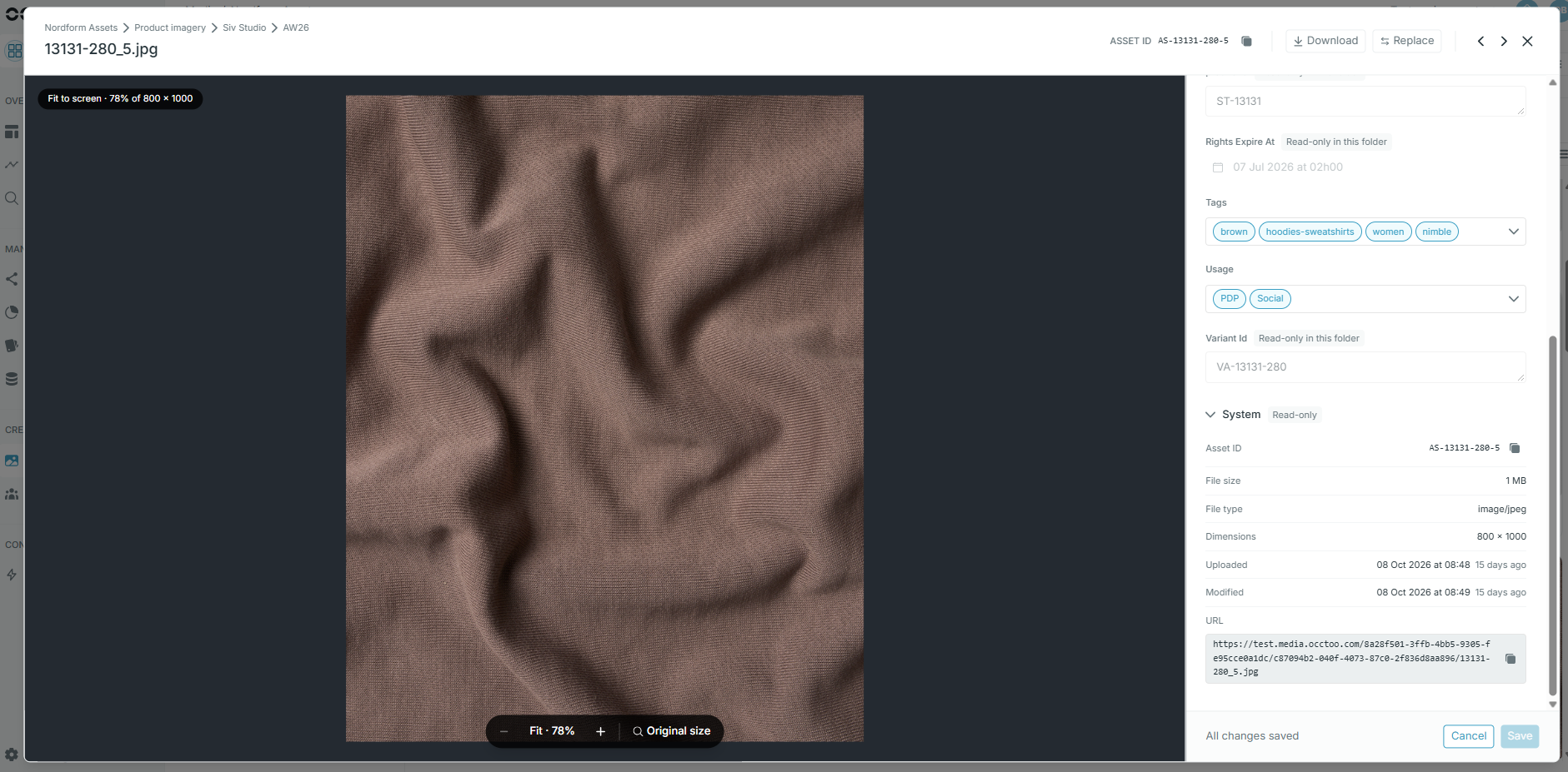 The file view with the zoomable preview, properties and the System section