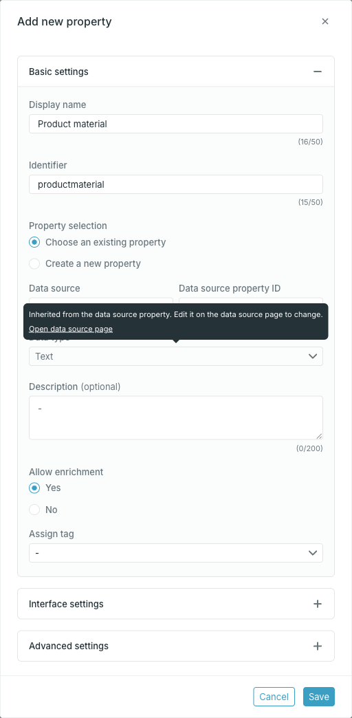 Locked data type with its tooltip