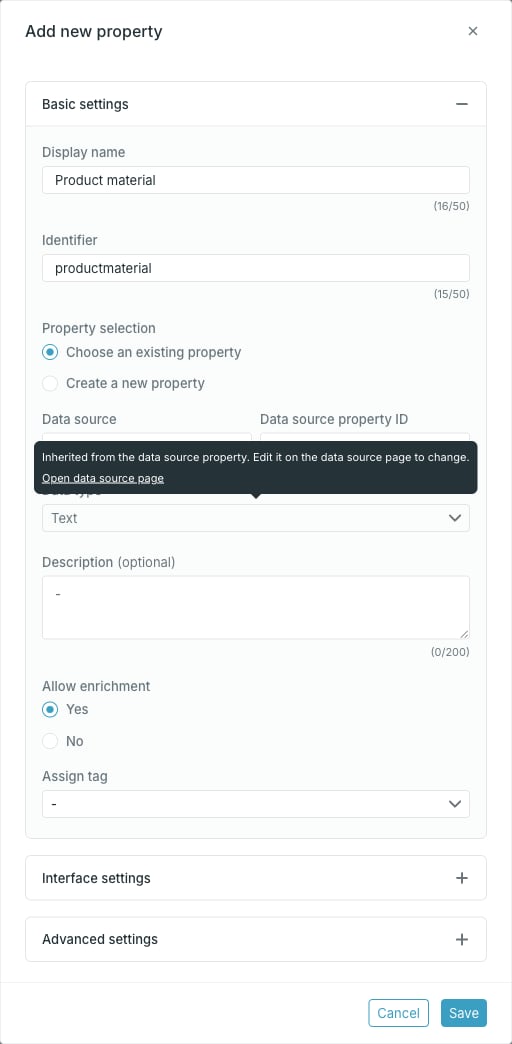 Locked data type with its tooltip