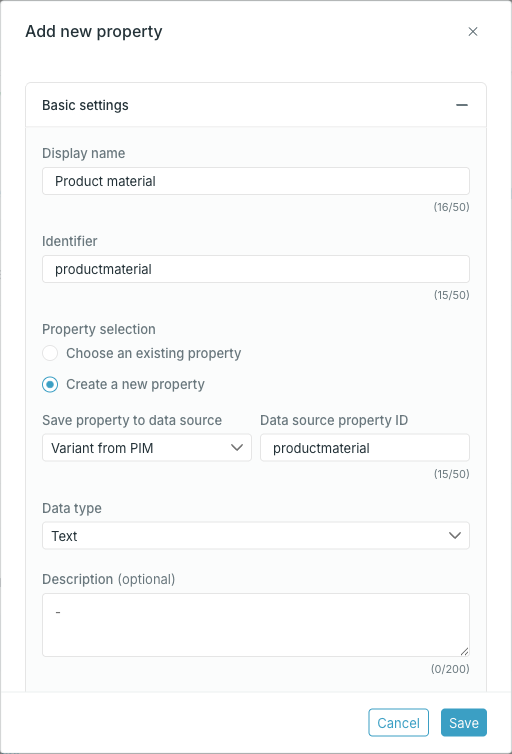 Create a new property selected