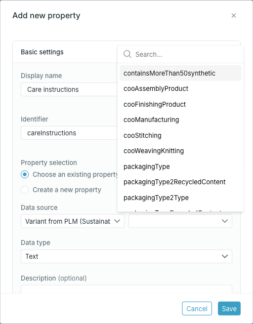 Data source property ID list