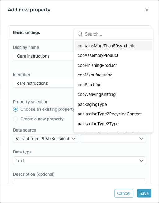 Data source property ID list