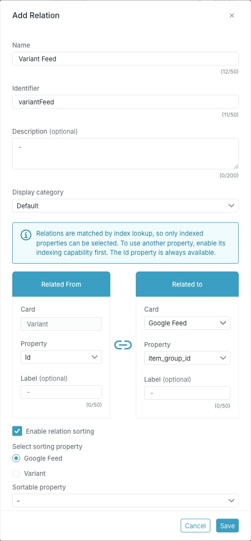 Relation sorting options