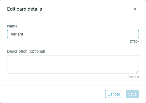 Edit card details dialog
