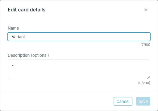 Edit card details dialog