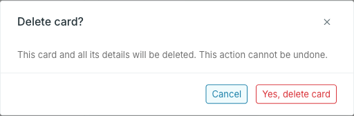 Delete card dialog