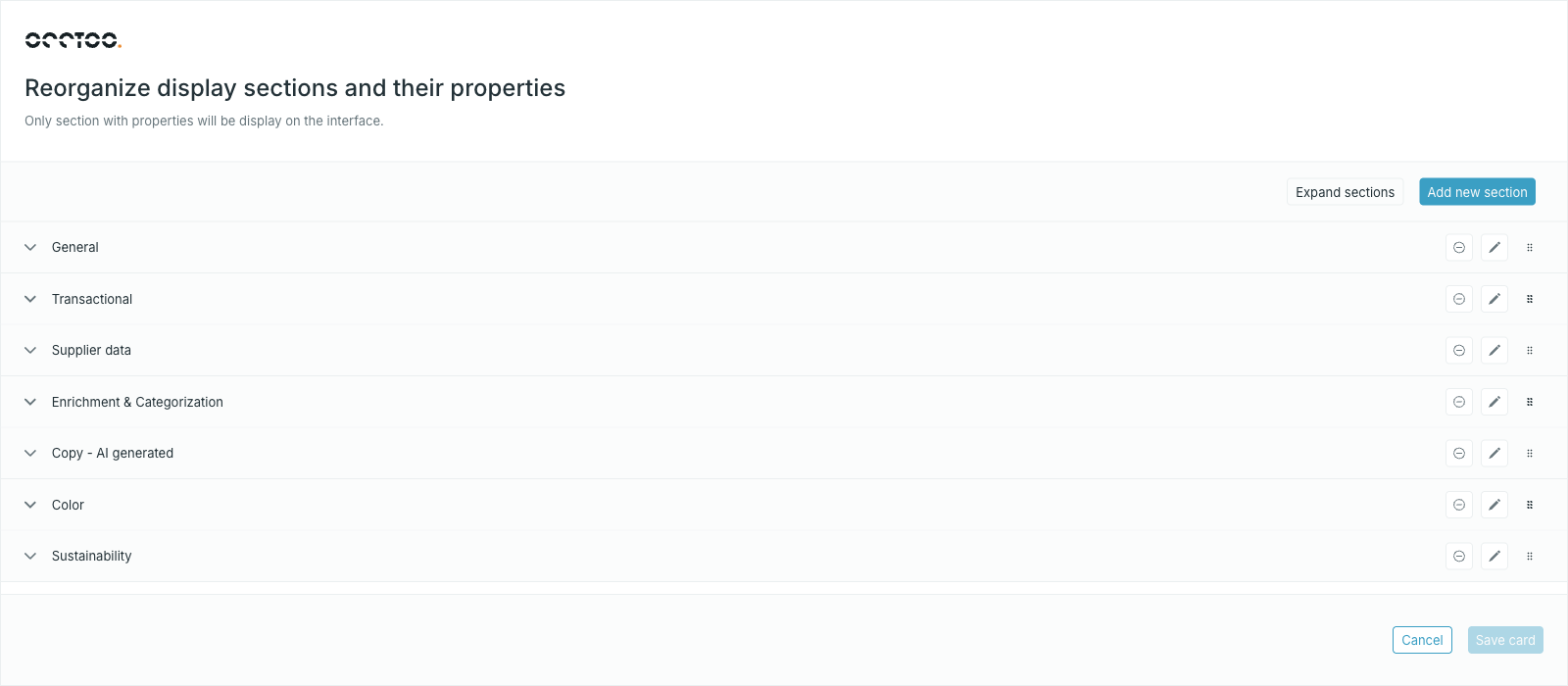 Reorganize display sections and their properties