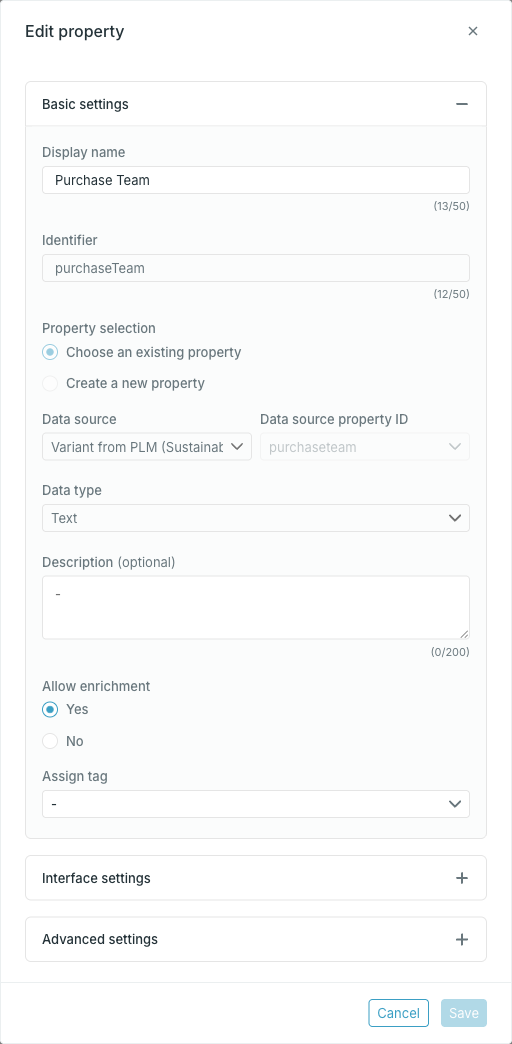 Edit property dialog