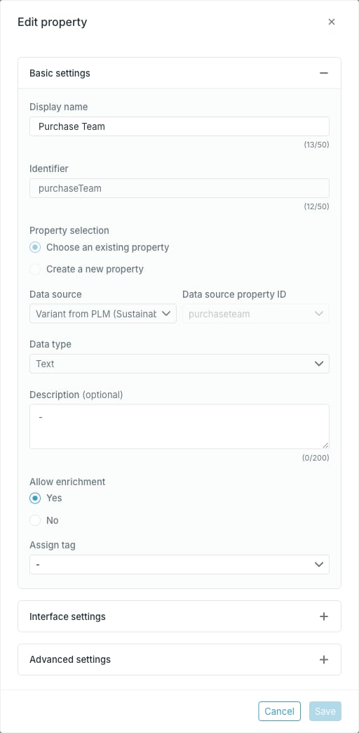 Edit property dialog