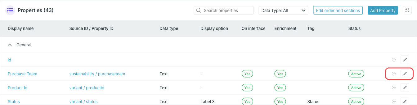 Property row actions