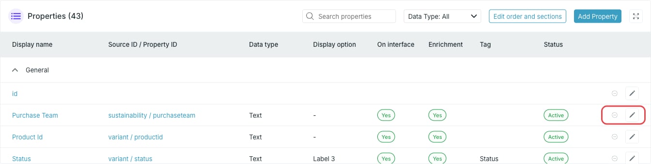 Property row actions