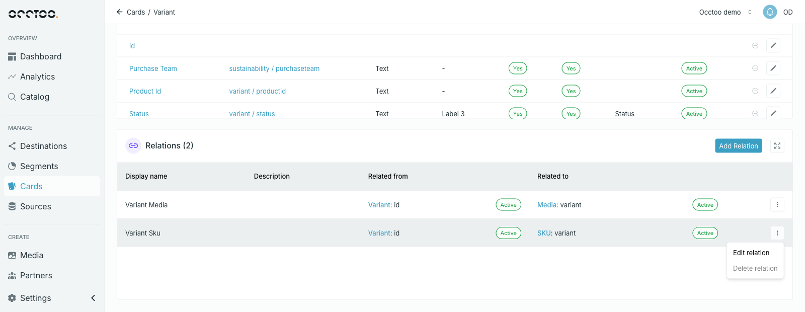 Relation row menu