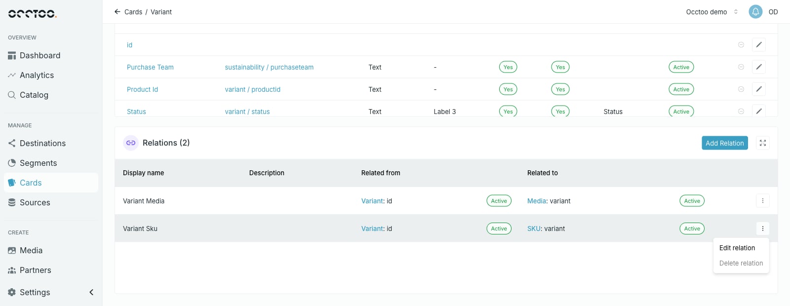 Relation row menu