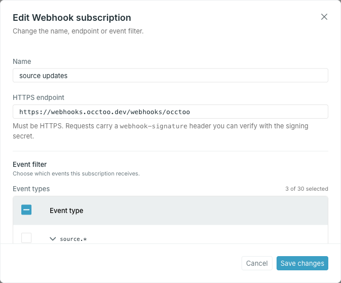 The edit subscription dialog