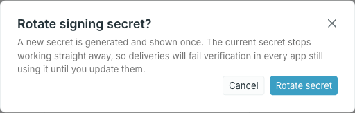 The rotate signing secret confirmation