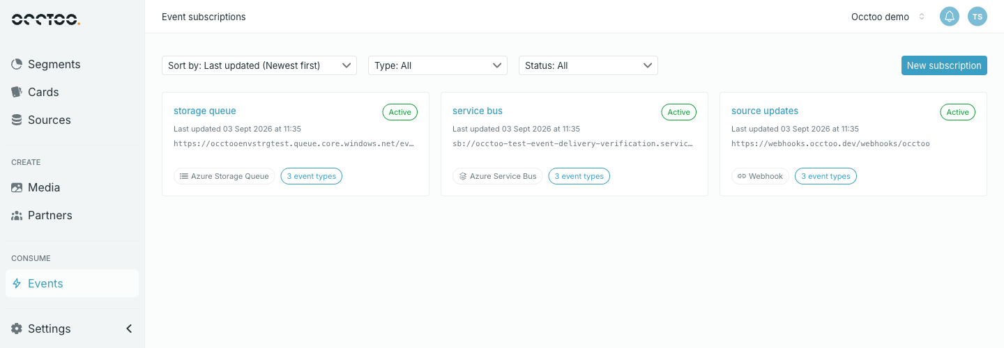 The event subscriptions listing