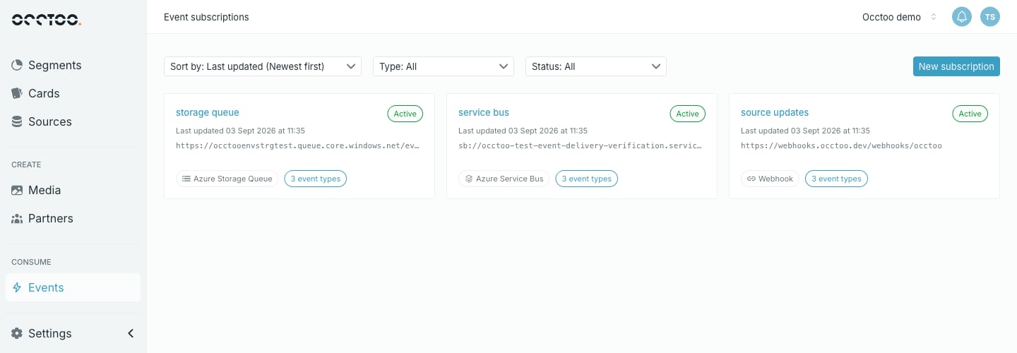The event subscriptions listing