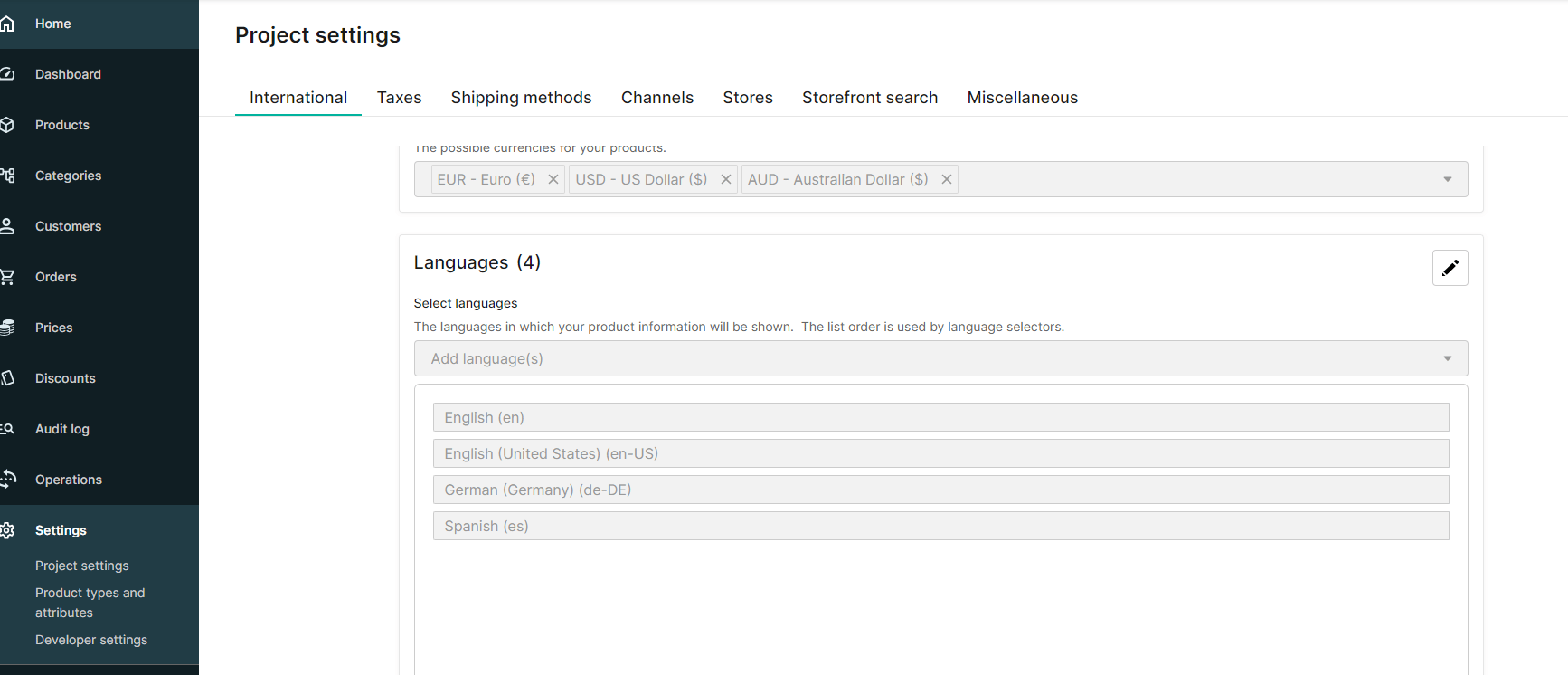 Languages in commercetools