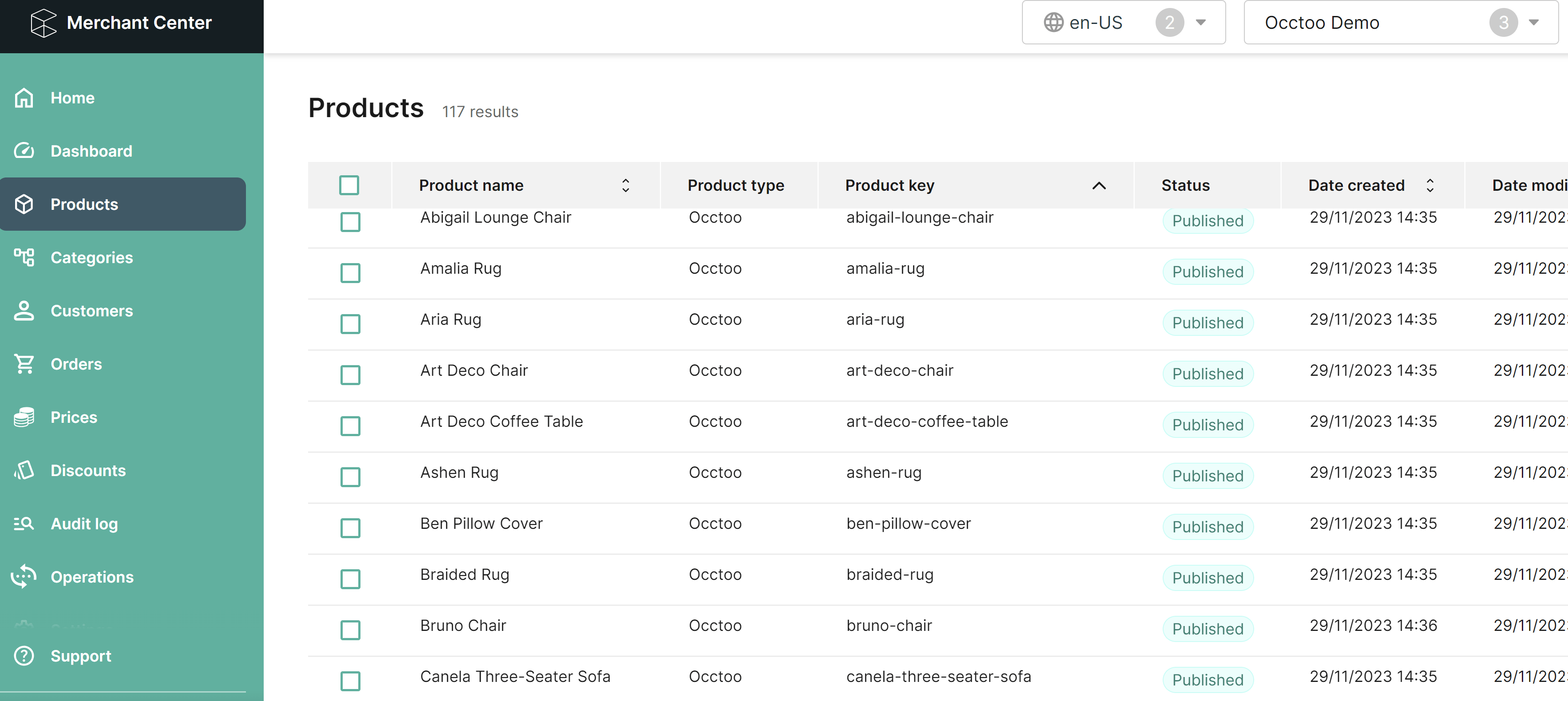 Product properties in commercetools