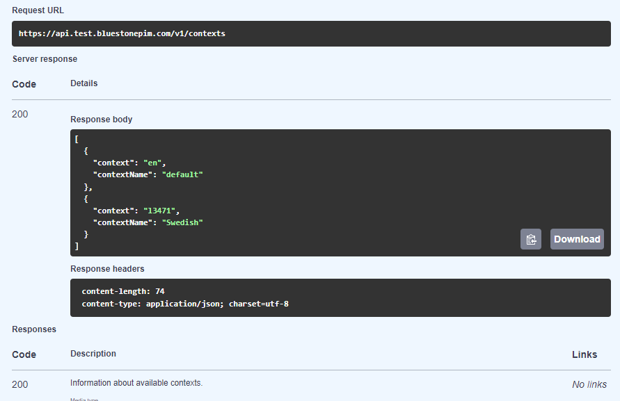 Get contexts from the Bluestone public API