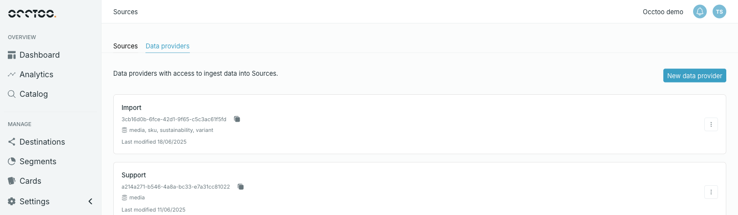 The Data providers tab