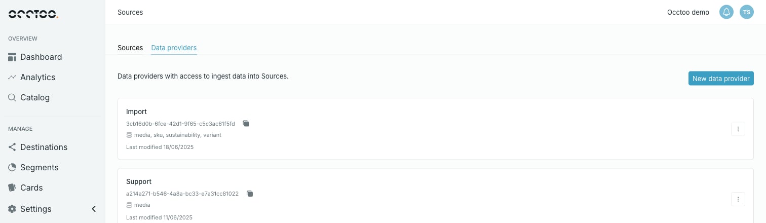 The Data providers tab