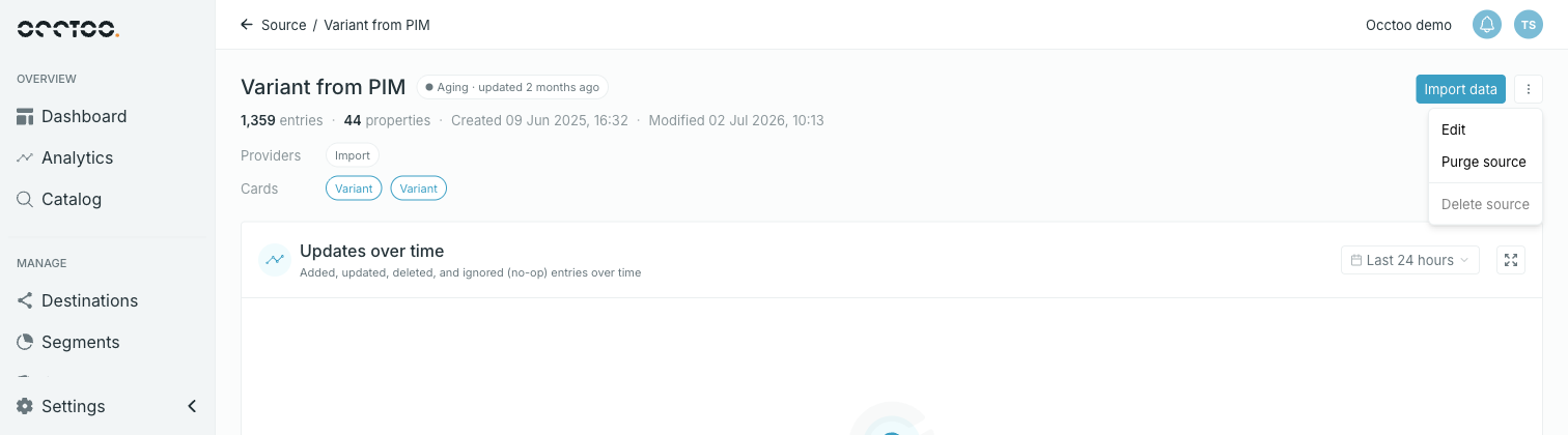 The source menu with Delete source disabled