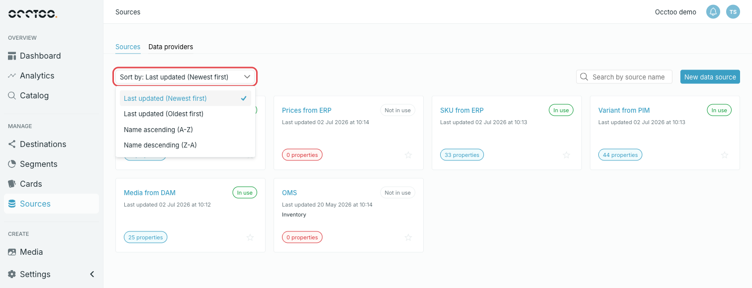 The sort options