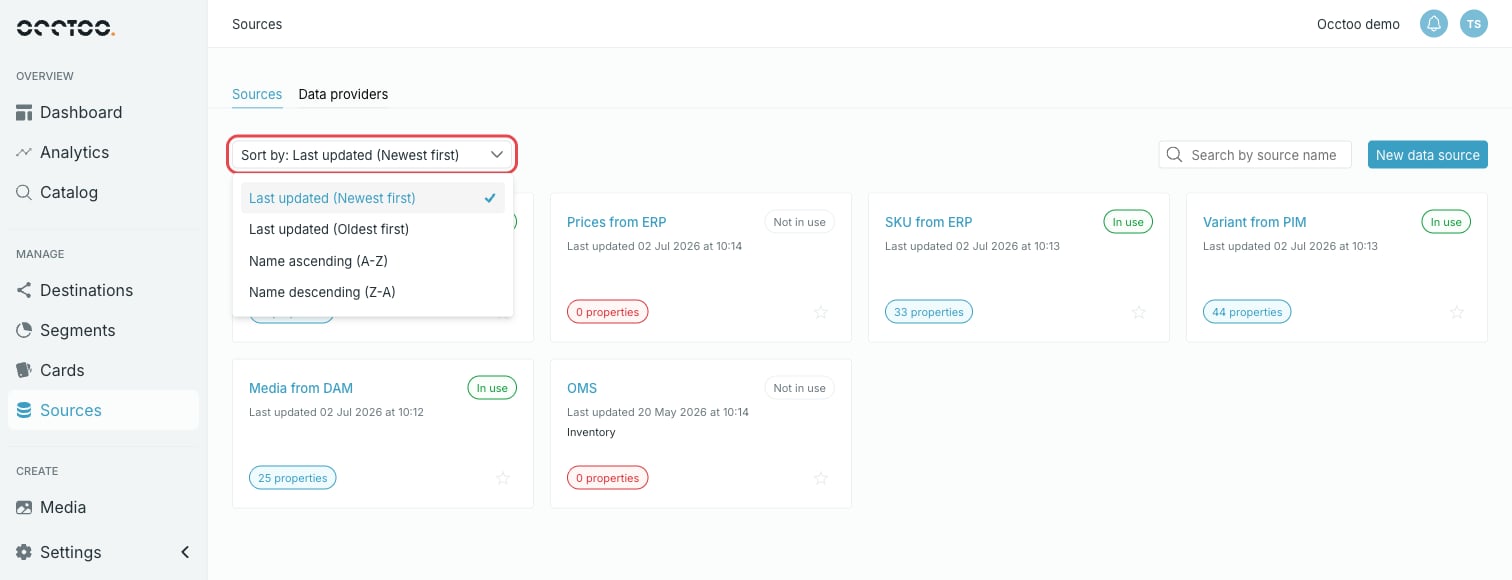 The sort options