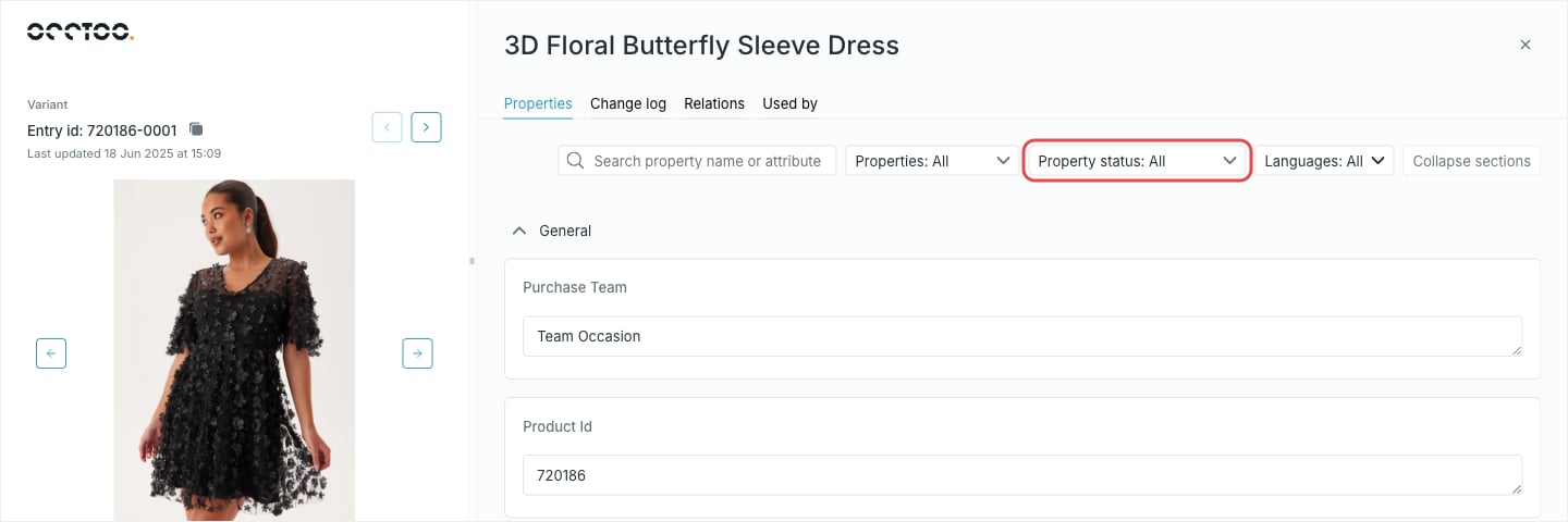 The Properties tab toolbar