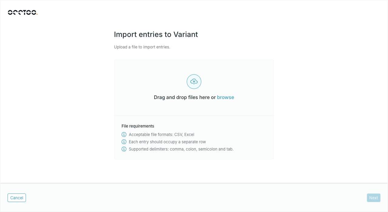 The import entries dialog