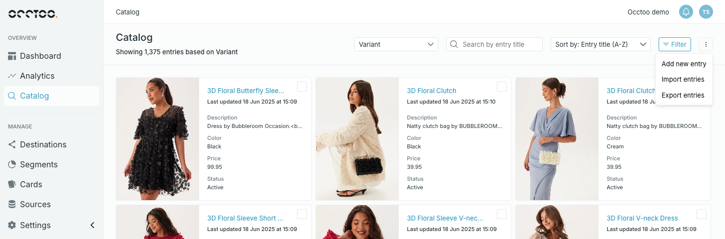 The Catalog toolbar menu