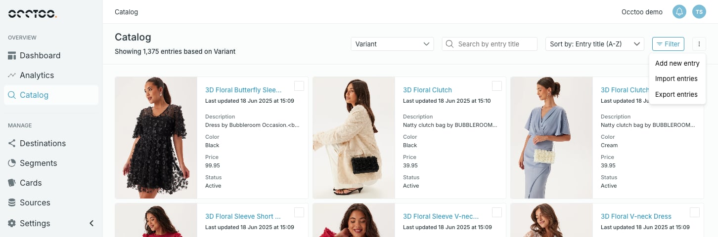 The Catalog toolbar menu