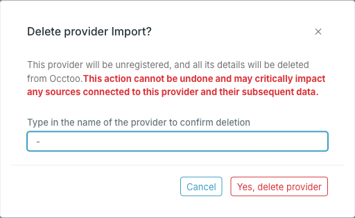 The Delete provider dialog
