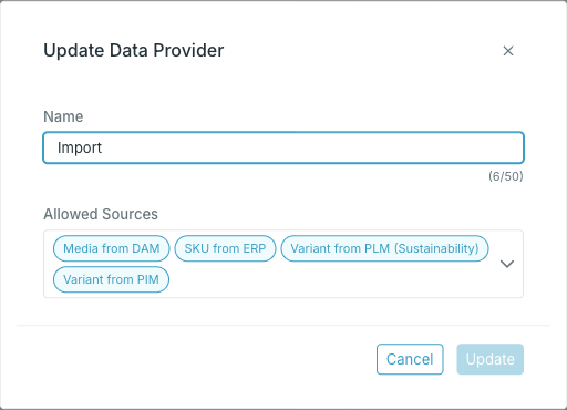 The Update Data Provider dialog