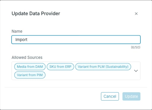 The Update Data Provider dialog