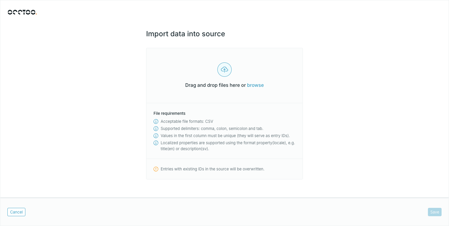 The import dialog