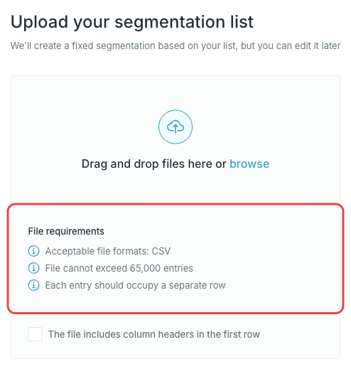 Upload your segmentation list step