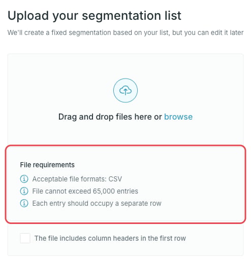 Upload your segmentation list step
