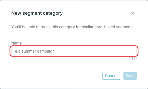 New segment category dialog