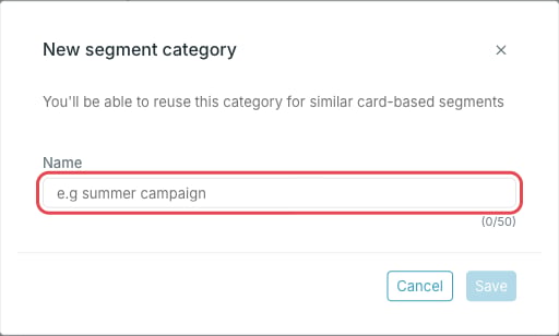 New segment category dialog