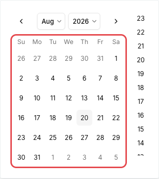 Date and hour picker for the start date