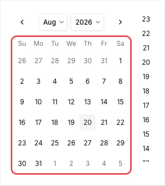 Date and hour picker for the start date