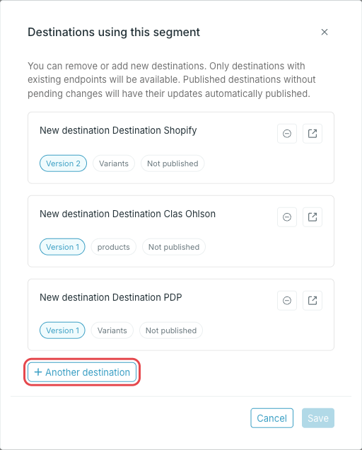 Destinations using this segment