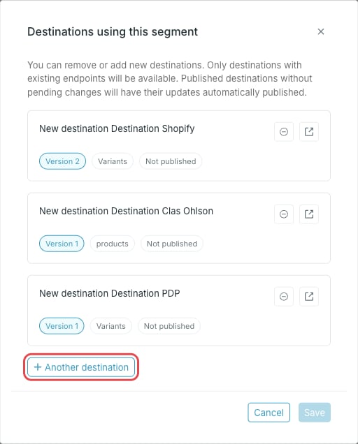 Destinations using this segment