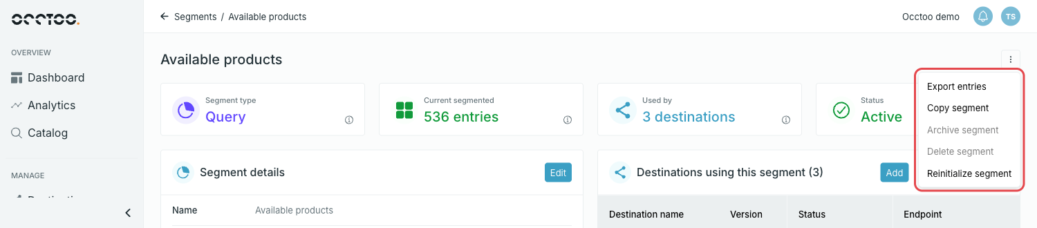 Segment page menu