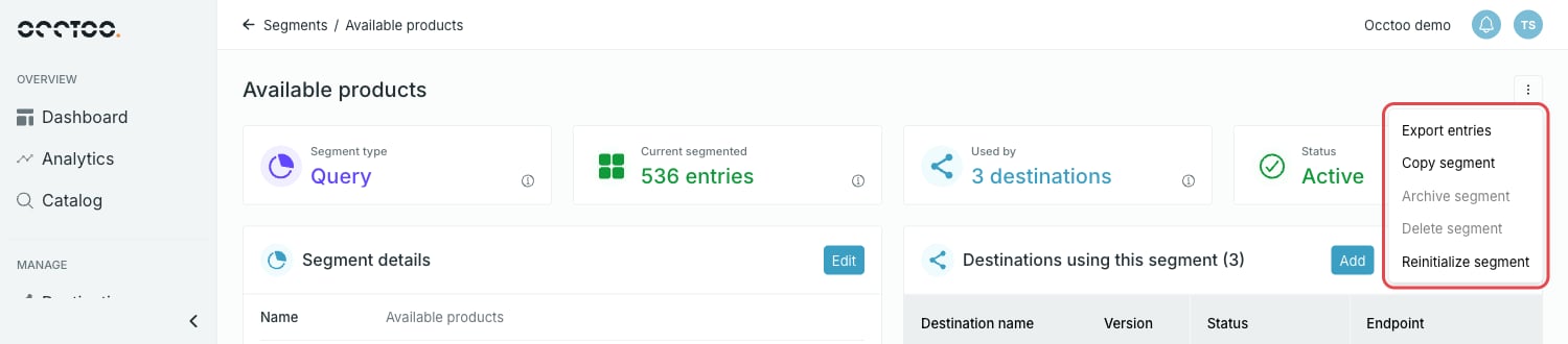 Segment page menu