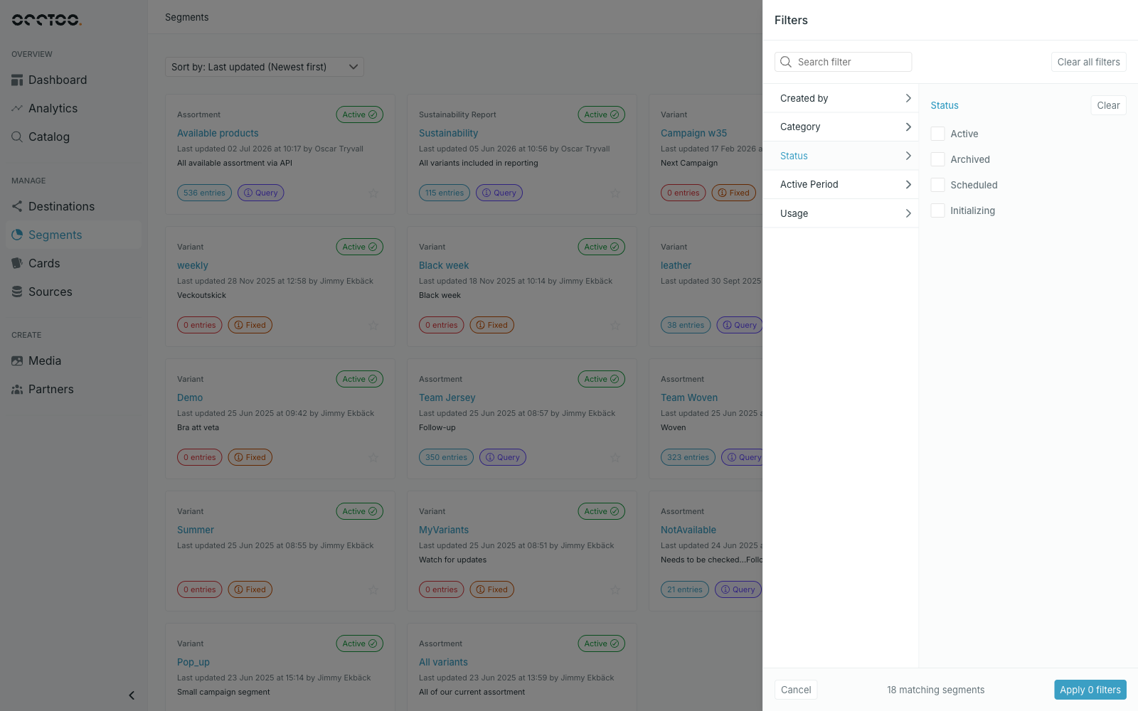 Status filter values