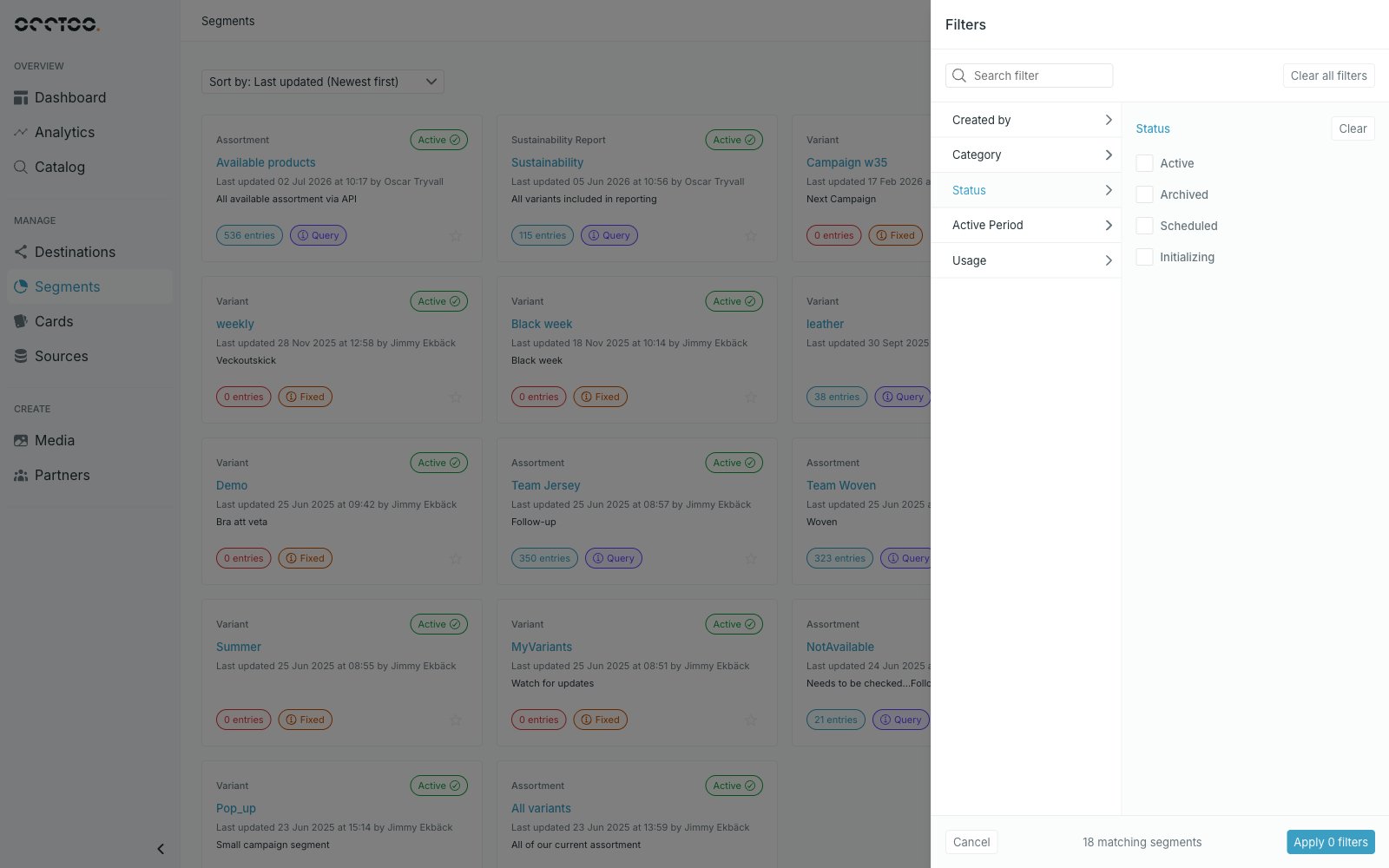 Status filter values