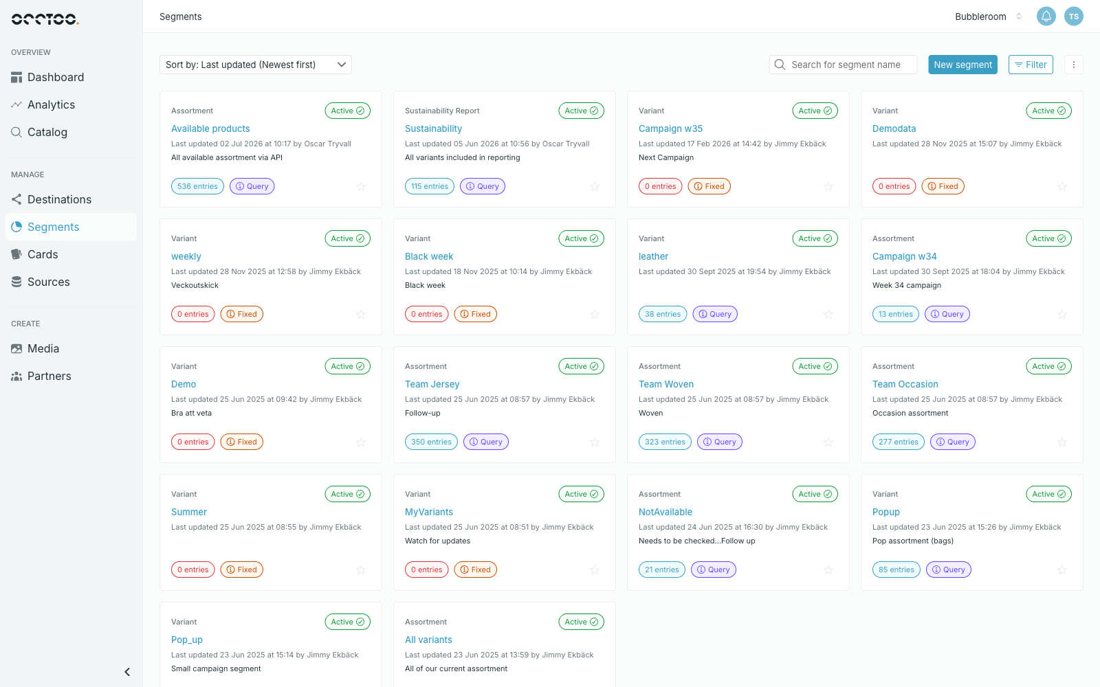 Segments list page